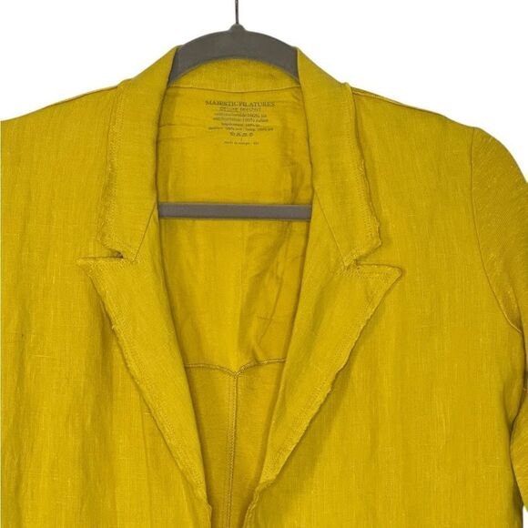 Majestic Filatures Yellow Linen Raw Hem Open Blazer | Size XS - Picture 4 of 9